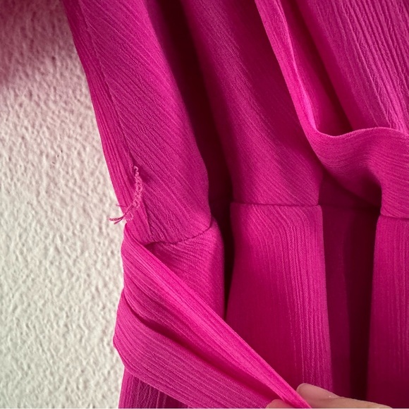 DKNY Pink Chiffon Barbiecore Wrap Dress Ruffle Sleeve Feminine Vibrant Size 2 - Picture 11 of 16